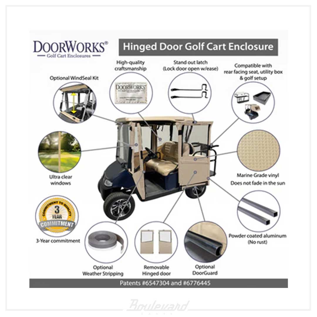 DoorWorks 2-Passenger Hinged Door Enclosure Cover for Golf Carts (Sunbrella Canvas) - Image 9