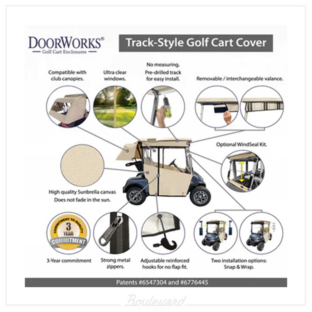 Doorworks 2-Passenger Sunbrella Track-Style Golf Cart Enclosure - Image 7