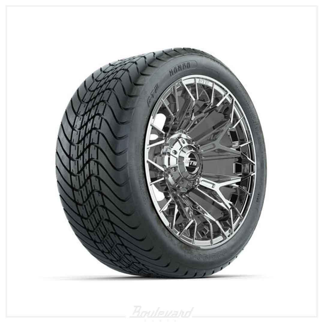 Set of (4) 14 in GTW® Stellar Chrome Wheels with 225/30-14 Mamba Street Tire