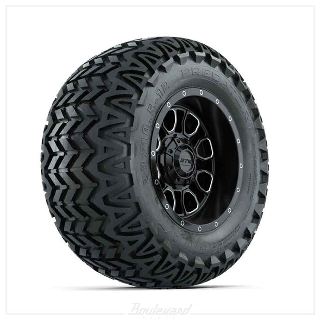 Set of (4) 12 in GTW® Volt Machined & Black Wheels with 23x10.5-12 Predator All-Terrain Tires