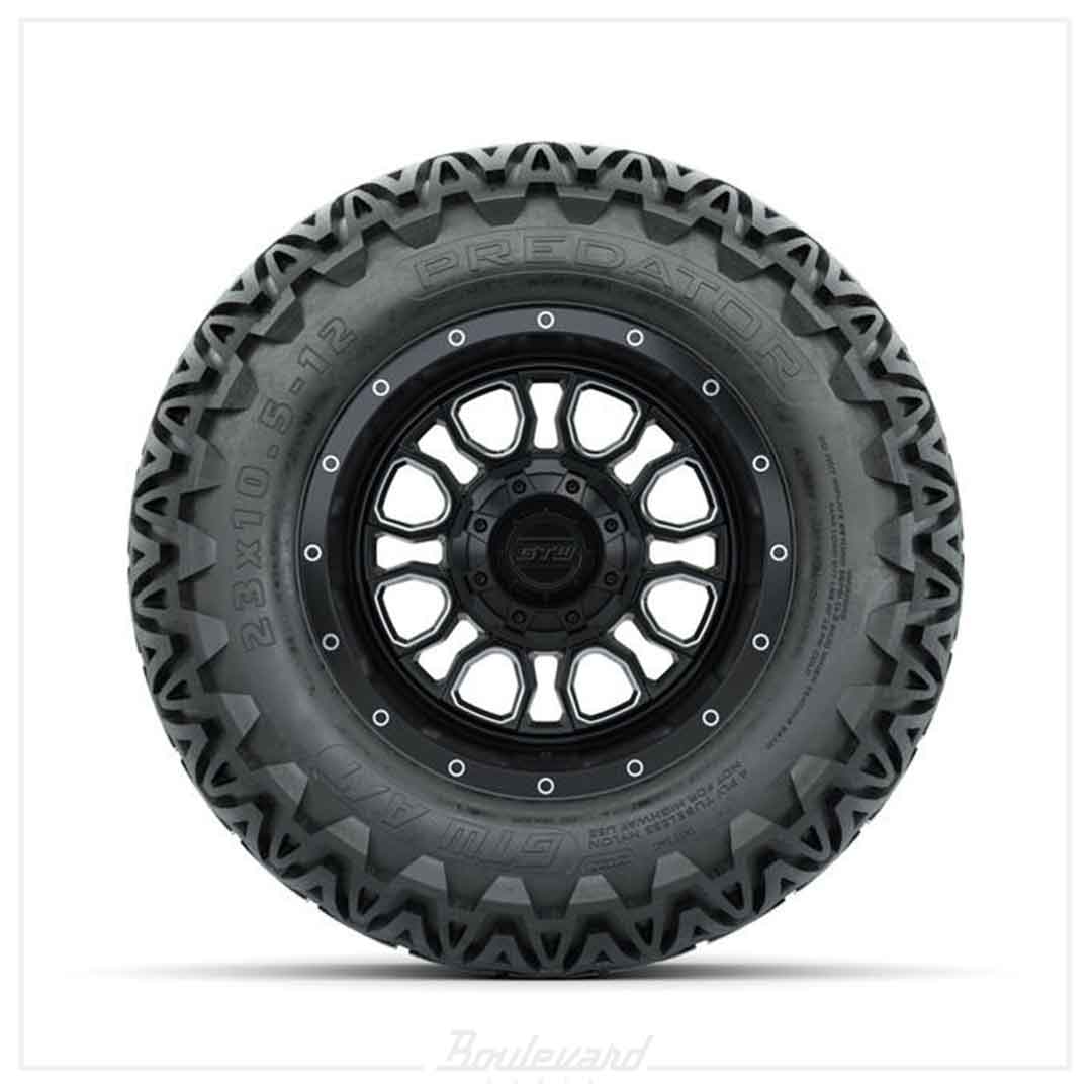 Set of (4) 12 in GTW® Volt Machined & Black Wheels with 23x10.5-12 Predator All-Terrain Tires - Image 2