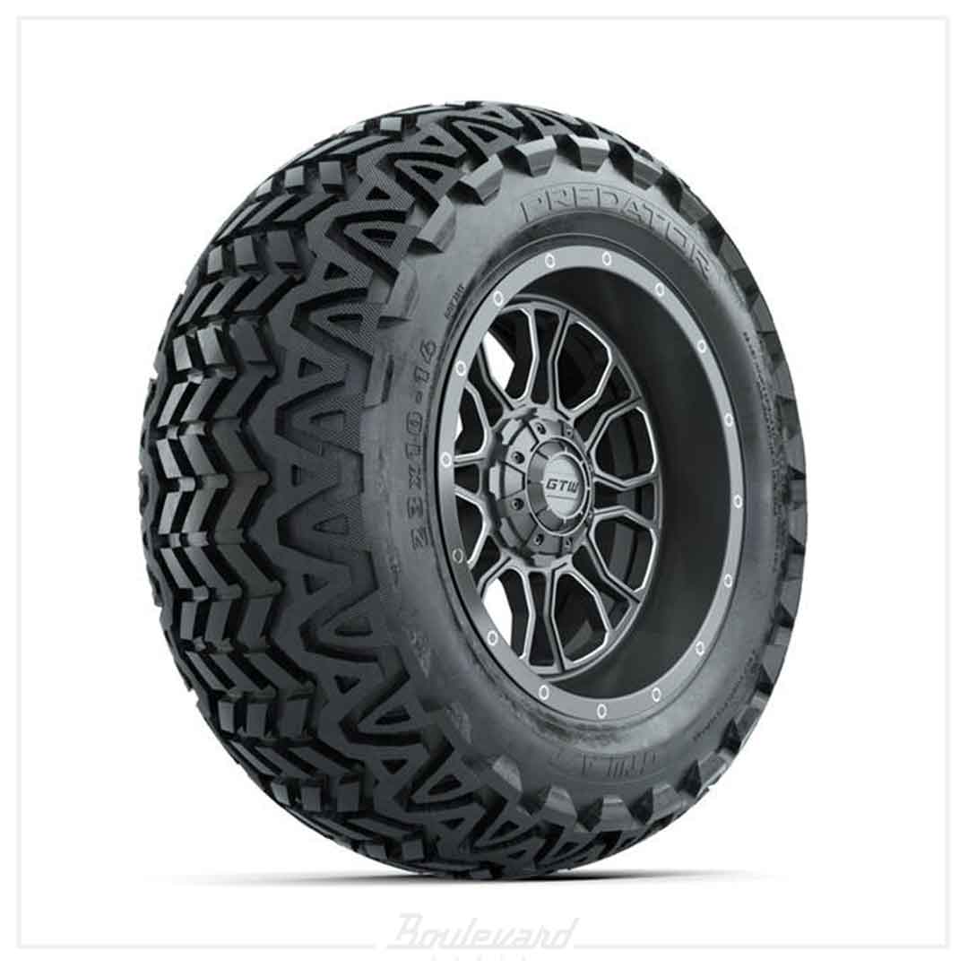 Set of (4) 14 in GTW® Volt Gunmetal Wheels with 23x10-14 Predator All-Terrain Tires