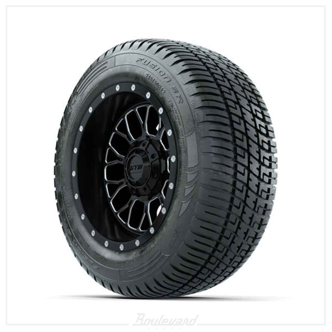 Set of (4) 12 in GTW® Helix Machined & Black Wheels with 215/50-R12 Fusion S/R Street Tires - Image 3