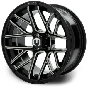 BlackBallMill01 MODZ® Matrix Glossy Black with Ball Mill 15" Golf Cart Wheel