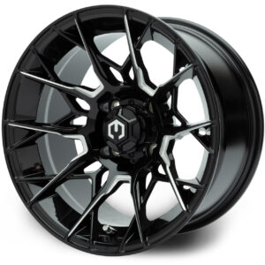 BlackBallMill01 MODZ® Chaos Glossy Black with Ball Mill 14" Golf Cart Wheel