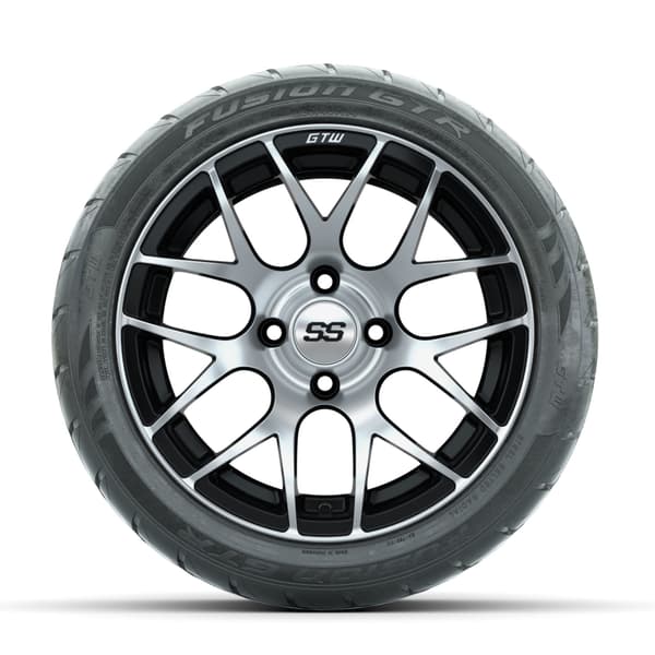 GTW Pursuit Machined/Black 14 in Wheels with 225/40-R14 Fusion GTR Street Tires – Full Set - Image 2