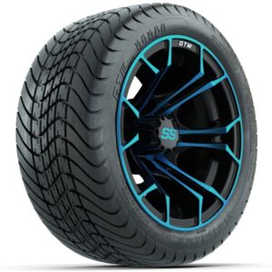 GTW Spyder Blue/Black 12 in Wheels with 215/35-12 GTW Mamba Street Tires – Full Set