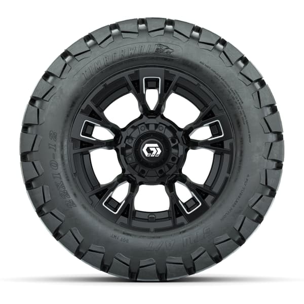 GTW® Vandal Matte Black/Machined 12 in Wheels with 22x10-12 Timberwolf All-Terrain Tires – Full Set - Image 2