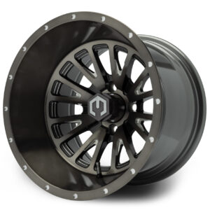 Gunmetal01 MODZ® Assassin Brushed Gunmetal with Ball Mill 14" Golf Cart Wheel