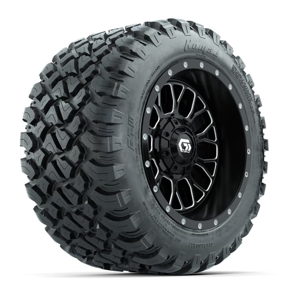 Set of (4) 12 in GTW® Helix Machined & Black Wheels with 22x11-R12 Nomad All-Terrain Tires