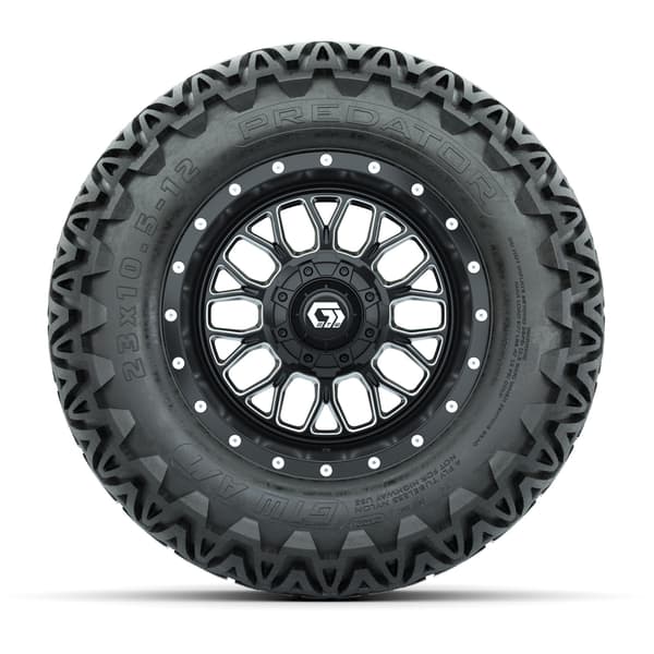 Set of (4) 12 in GTW® Helix Machined & Black Wheels with 23x10.5-12 Predator All-Terrain Tires - Image 2